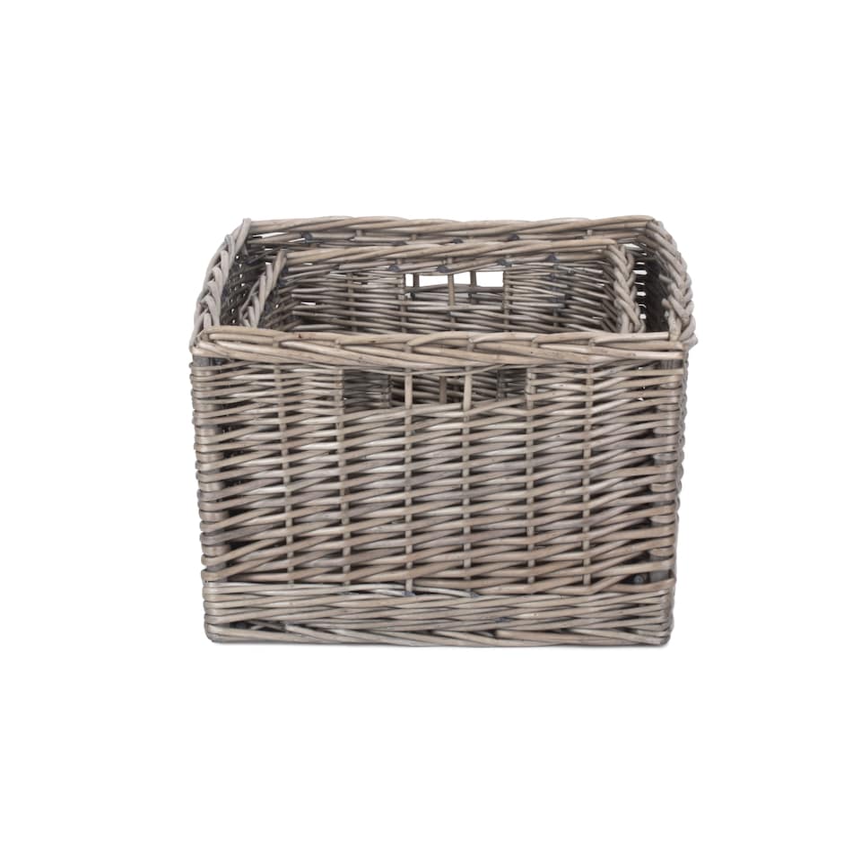image 1 of Set of 2 Square Antique Wash Unlined Storage Basket | Brown | Brown | Not provided