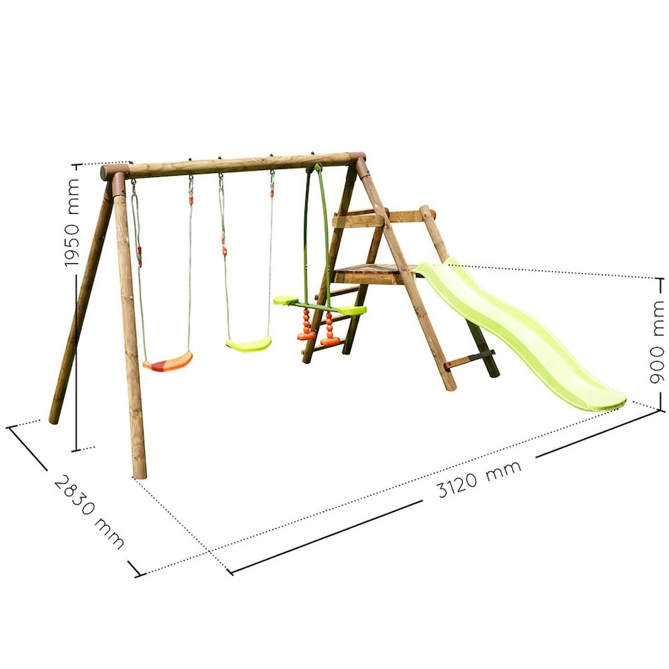 image 1 of Figue Wooden Swing Set with Slide