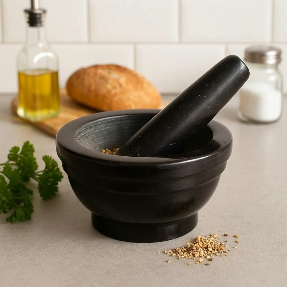 image 1 of Interiors By Premier Brown Marble Mortar And Pestle, Durable Natural Stone Grinder For Kitchen Use