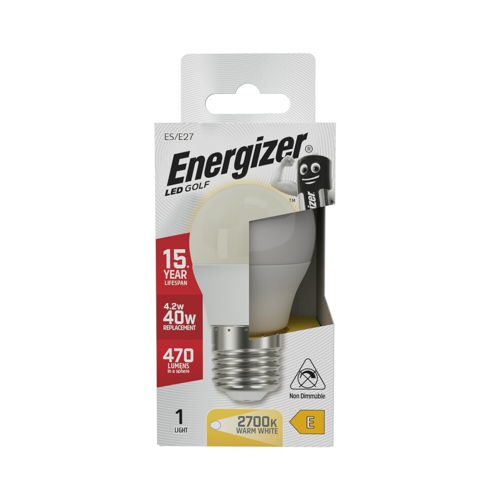 image 1 of Energizer LED Golf Ball E27 470lm 4.2W 2700K (Warm White) Light Bulb - Pack of 1