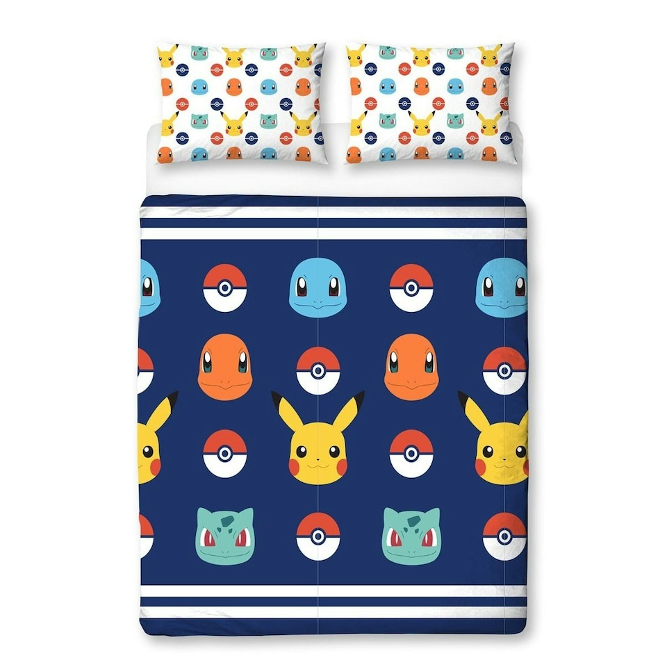 image 1 of Pokemon Badge Duvet Cover Set - Blue/White/Yellow - Double Blue | Double