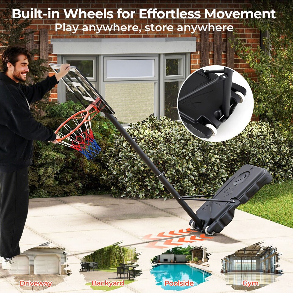 image 1 of COSTWAY Kids Basketball Hoop 3.3-7 FT Adjustable Basketball Goal System-Black