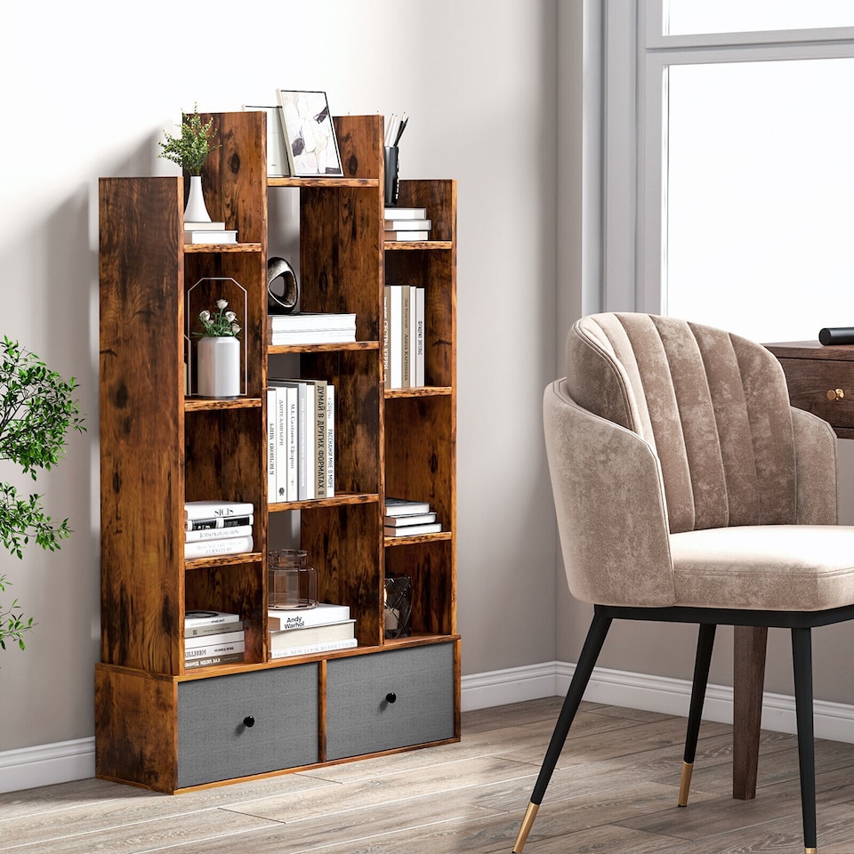image 1 of COSTWAY Open Back Bookshelf Wood Bookcase Display Shelf Storage Rack Coffee