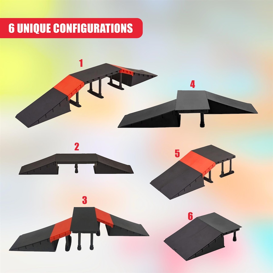 image 1 of GEEZY Multi-Functional 6-in-1 Mini Ramp Set For Roller Skates, Skateboards, Black