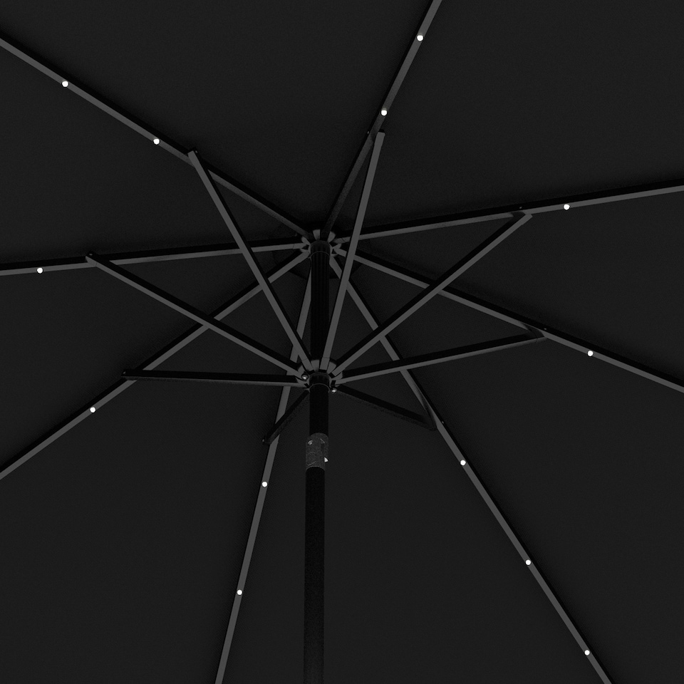 image 1 of Outsunny 2.7m Patio Garden Umbrella Outdoor Parasol Outdoor Market Table Umbrella with Tilt Crank and 24 LEDs Lights Black