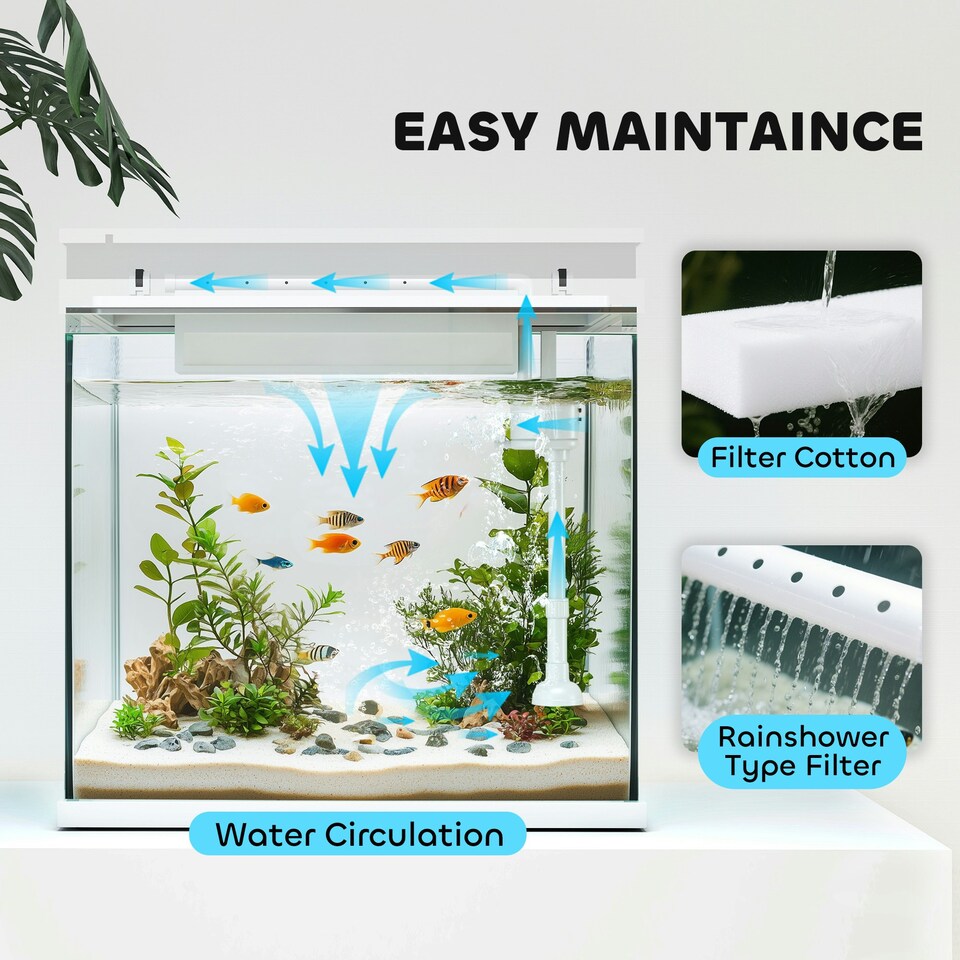 image 1 of PawHut 26L Small Fish Tank with Filter System, LED Lights, Water Pump, White