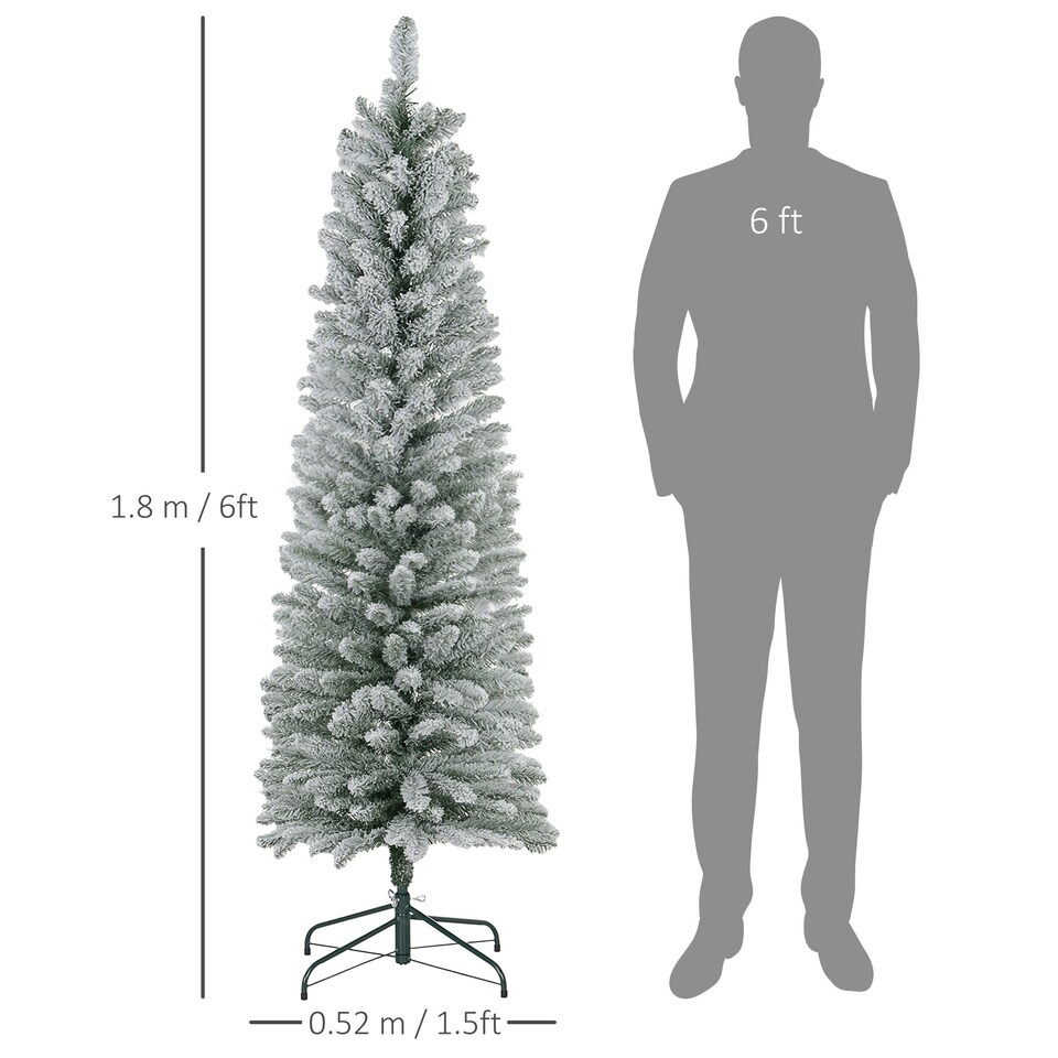 image 1 of HOMCOM 6 Foot Artificial Pencil Christmas Tree with Snow Flocked Tips, White