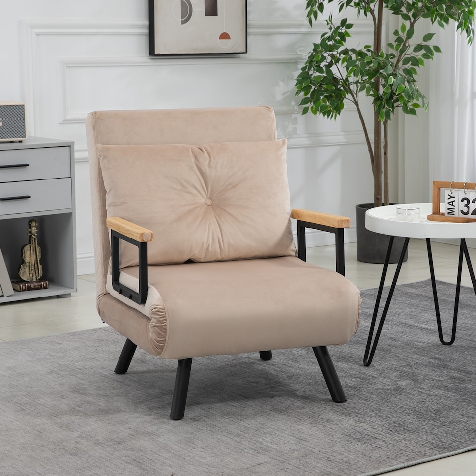 image 1 of HOMCOM Click Clack Single Chair Bed Settee for Living Room, Guest Room, Beige