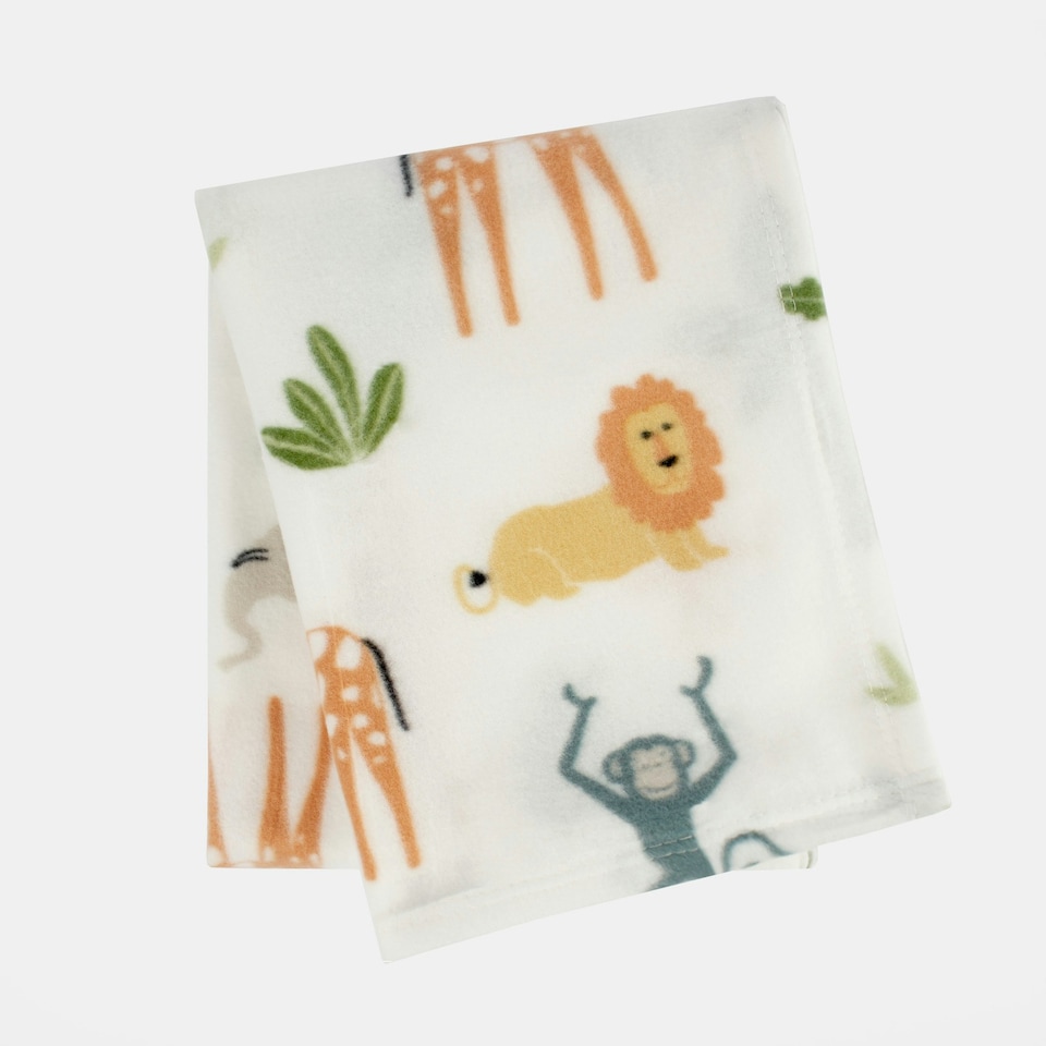 image 1 of OHS Kids Fleece Blanket Safari Animals, 120x150cm - Cream