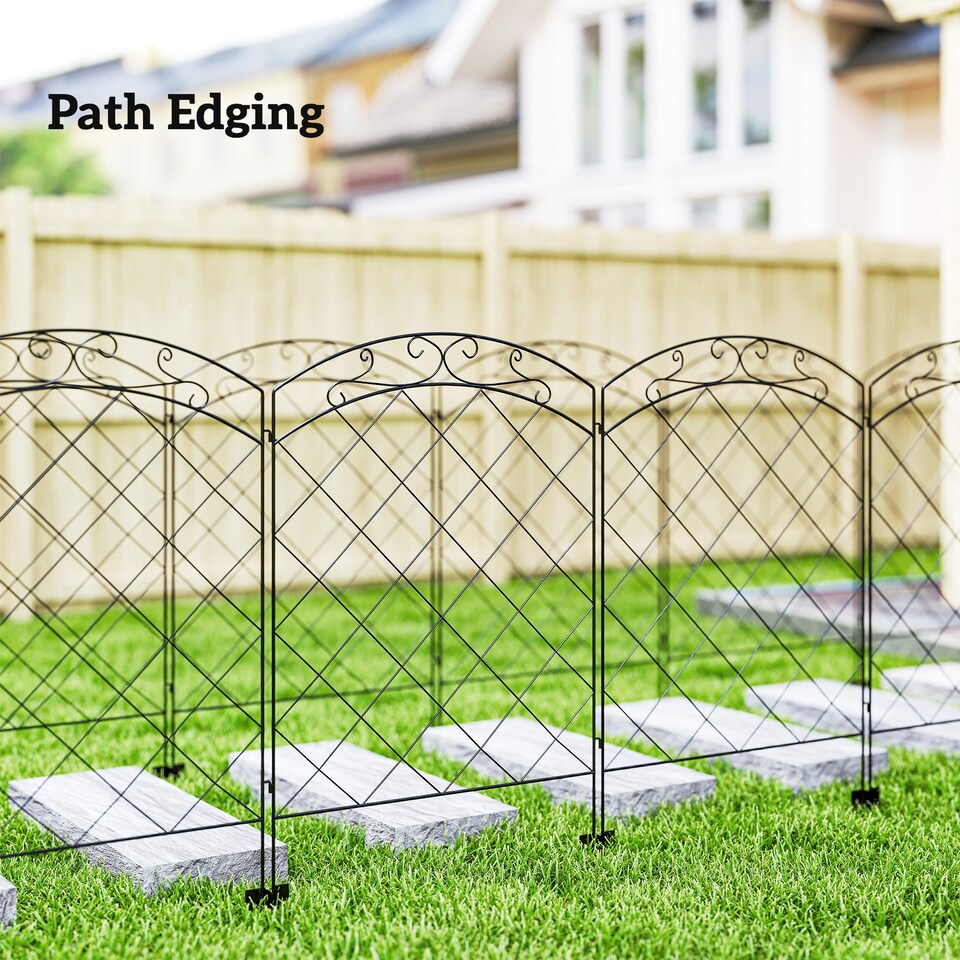 image 1 of Outsunny 4PCs Decorative Garden Fencing 43in x 11.4ft Steel Border Edging Swirls