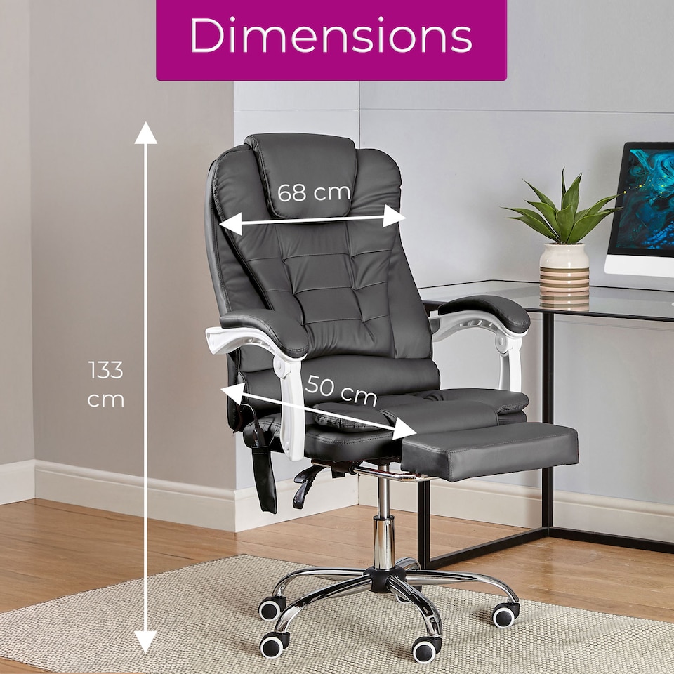 image 1 of Neo Office Chair Brown Faux Leather with Massage Function & Footrest | Grey