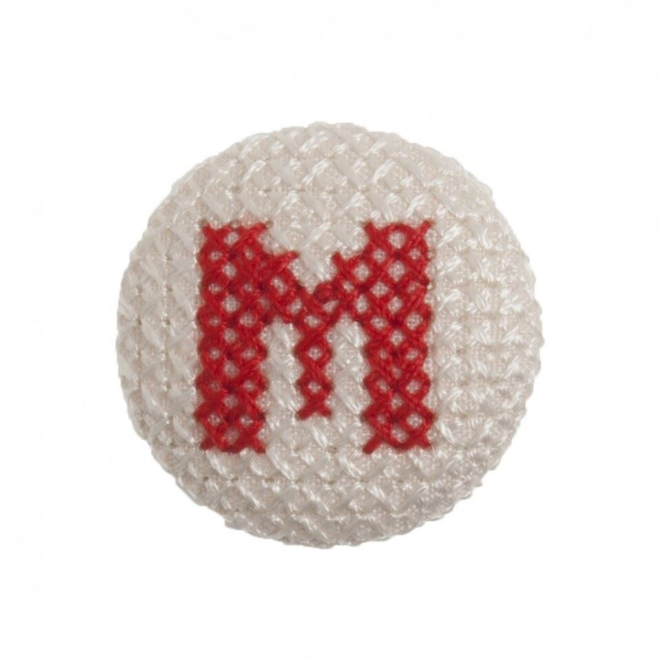 Trimits Red on White Letter M 25mm Cross Stitch Alphabet Buttons for Dressmaking - each