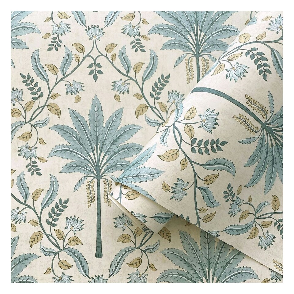 image 1 of Holden Décor Eastern Horizons Palm Trellis Wallpaper - Blue - 10m x 53cm | Blue