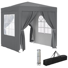 Outsunny 2 x 2 m Garden Pop Up Gazebo, Wedding Party Tent Marquee, Water Resistant Awning Canopy With Sidewalls, Windows, Carry Bag, Grey