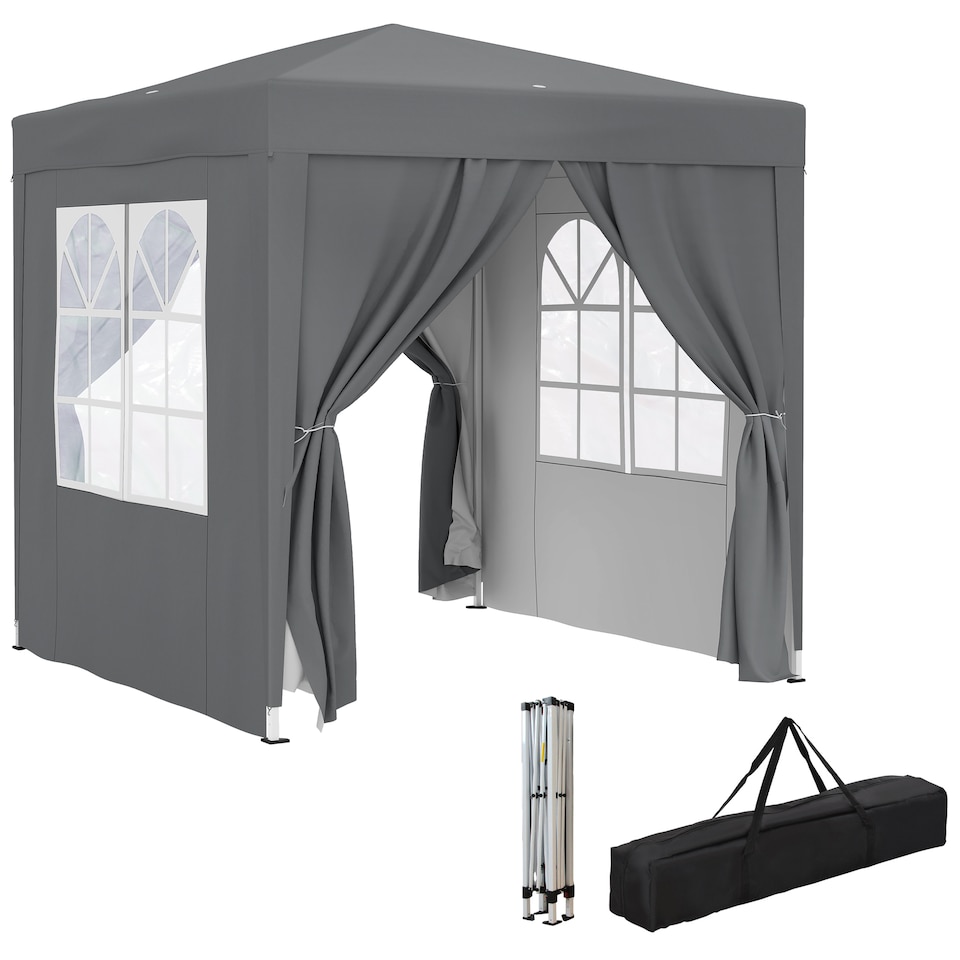 image 1 of Outsunny 2 x 2 m Garden Pop Up Gazebo, Wedding Party Tent Marquee, Water Resistant Awning Canopy With Sidewalls, Windows, Carry Bag, Grey