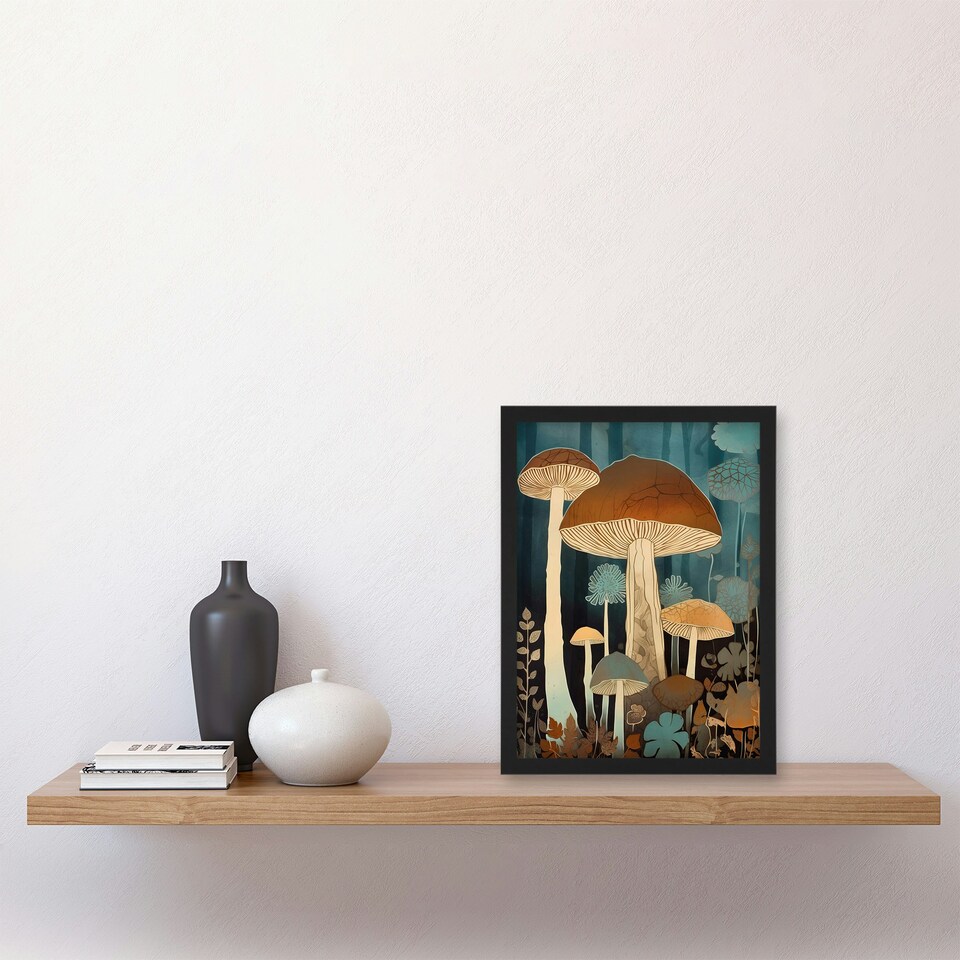 image 1 of Cep Mushroom Earthy Aesthetic Modern Brown Black Framed Wall Art Print A4