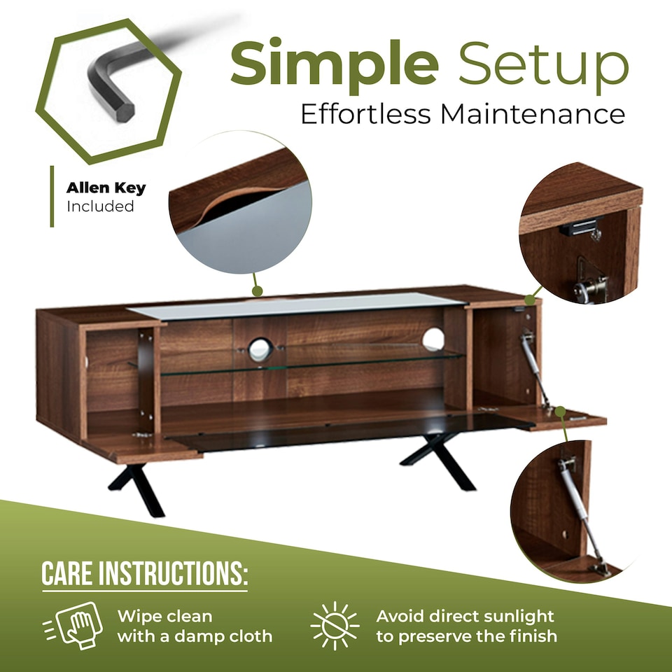 image 1 of Centurion Supports ADONIS Walnut with Black Contrast Beam-Thru Remote Friendly Door 26"-55” Flat Screen TV Cabinet Brown | Black