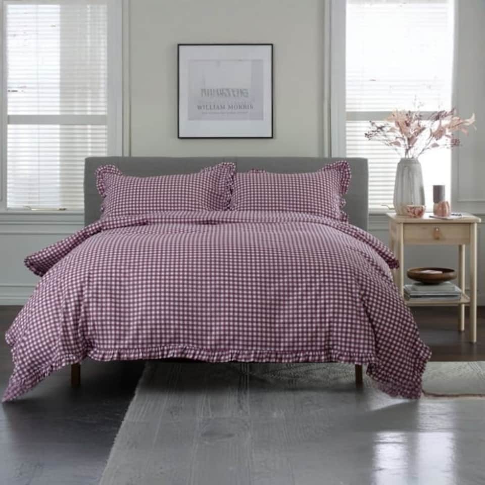 image 1 of TLC Gingham Frilled Duvet Set