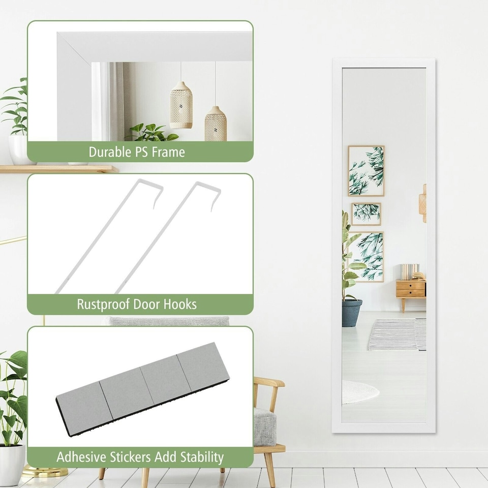 image 1 of COSTWAY Full Length Mirror Over the Door Wall Hanging White White