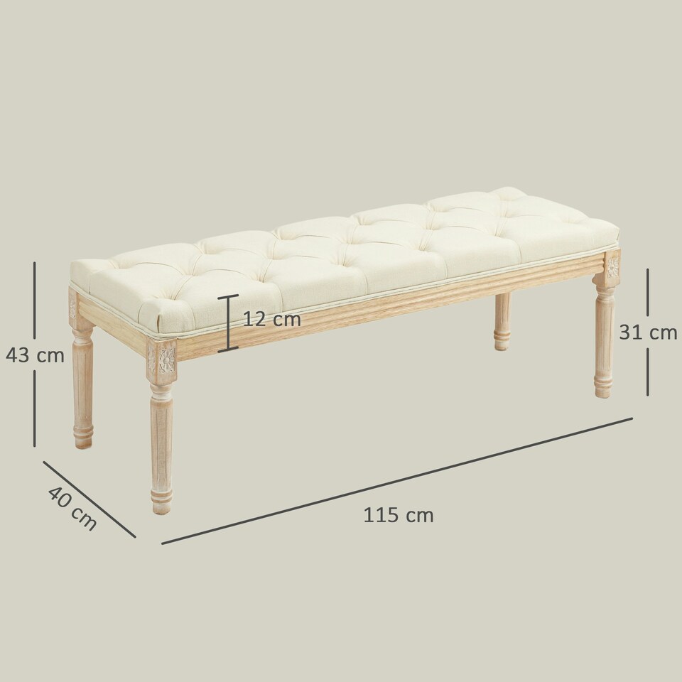 image 1 of HOMCOM End of Bed Bench Upholstered Foot Stool Linen-Touch Ottoman Cream
