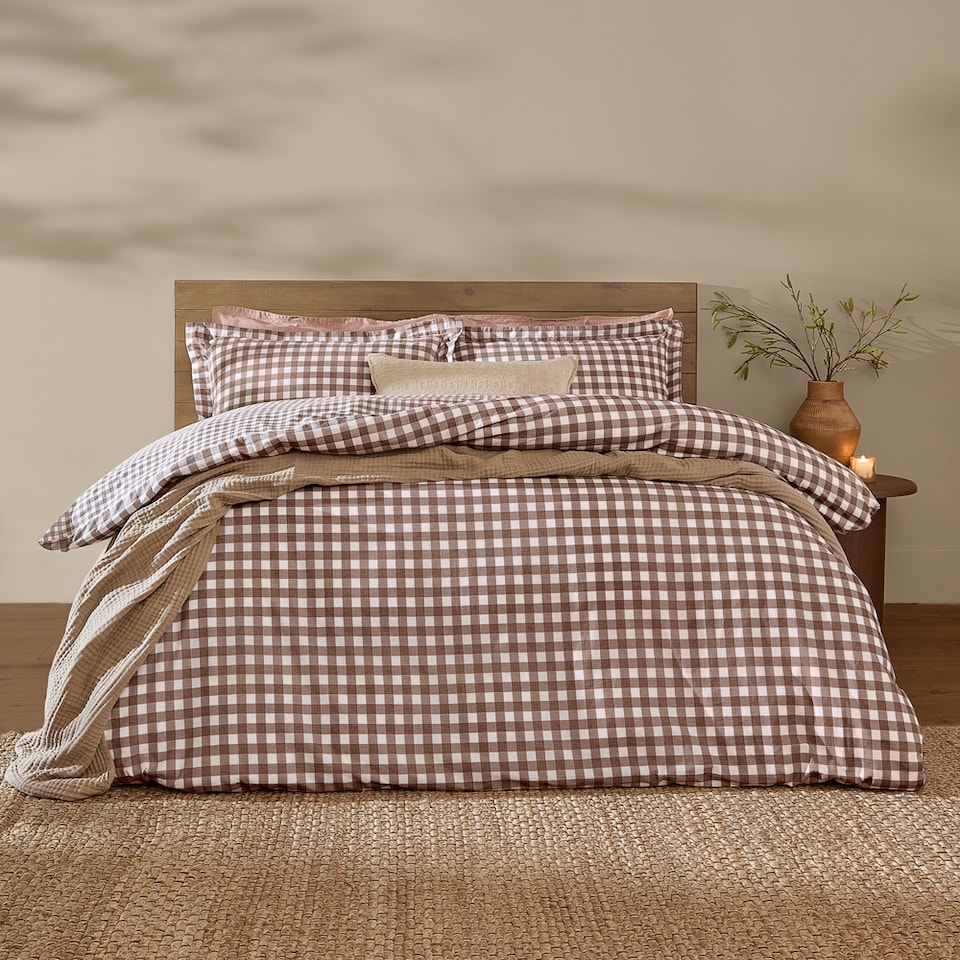 image 1 of Yard Barton Gingham Check Duvet Cover Set | Brown | Chocolate | Single | 1
