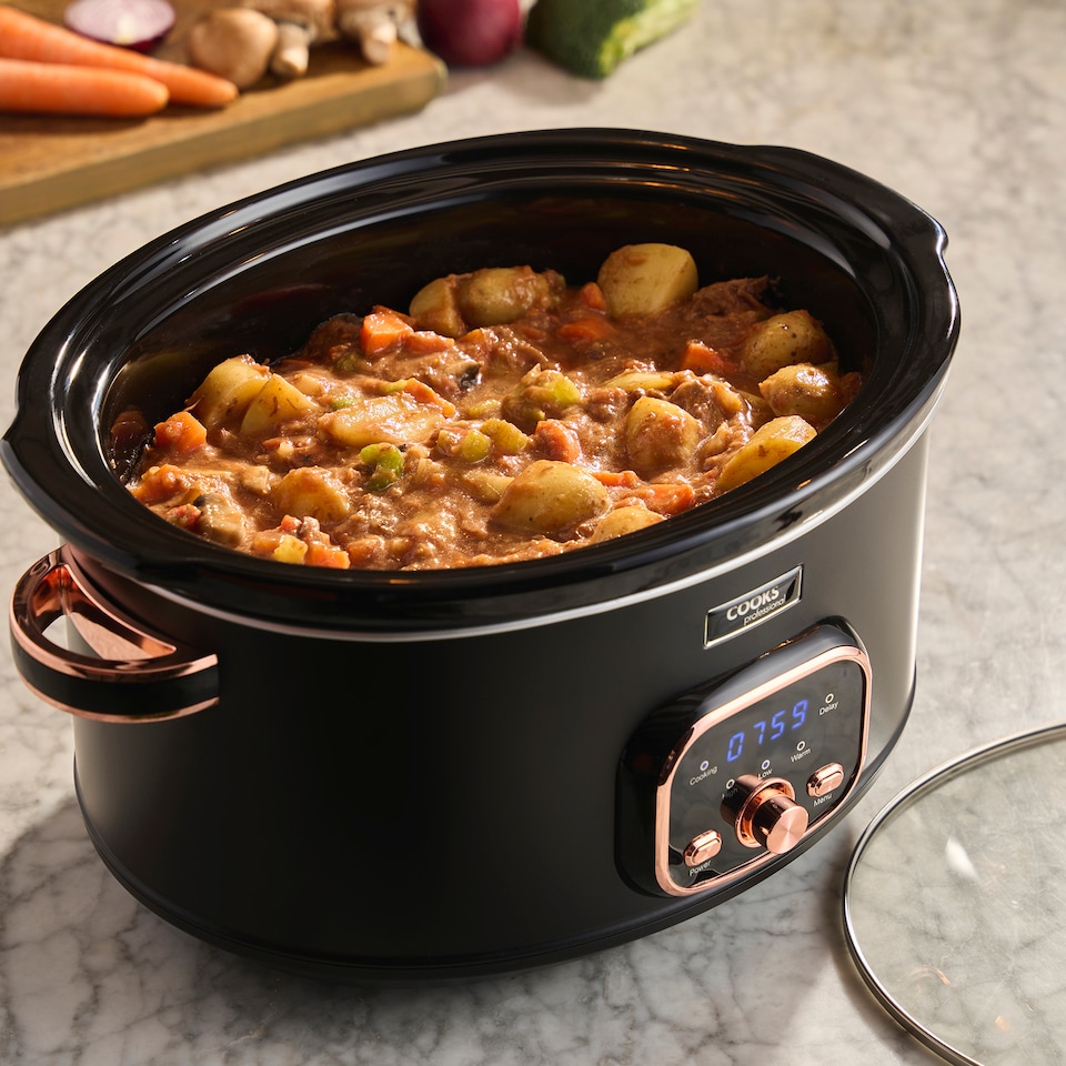 image 1 of Cooks Professional 6.5L Digital Slow Cooker with Lid, Removable Bowl & 3 Heat Settings | Black | Black & Copper