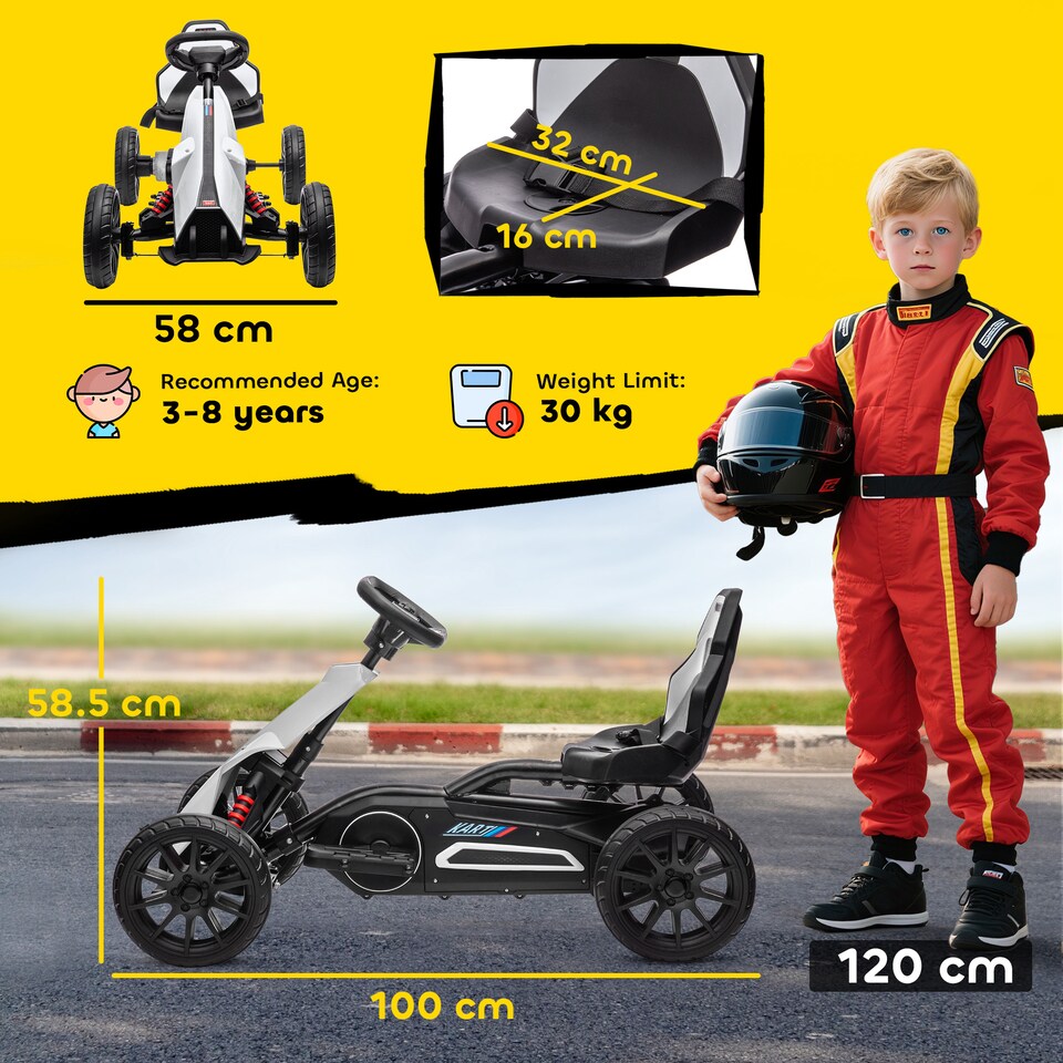 image 1 of HOMCOM 12V Electric Go Kart w/ Forward Reversing 2 Speeds for 3-8 Yrs White