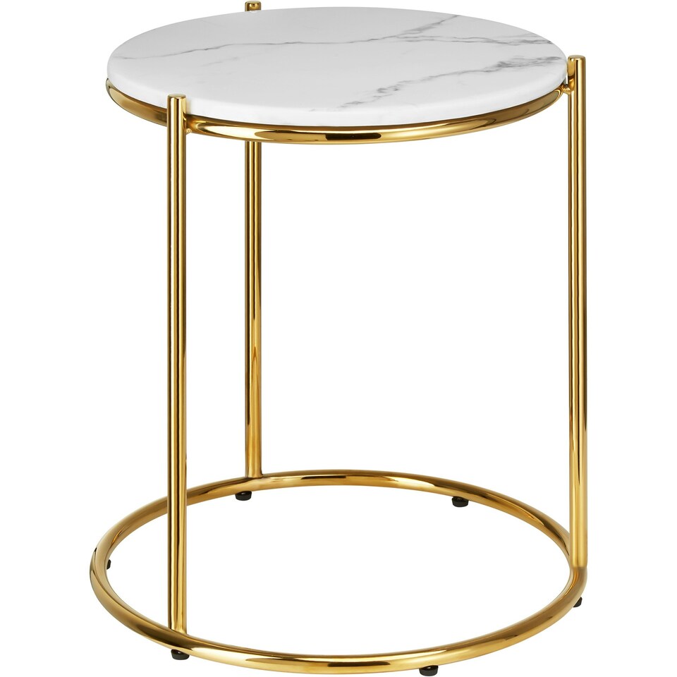 image 1 of Side Table Ellsa - marble top, steel frame, elegant design White | Gold