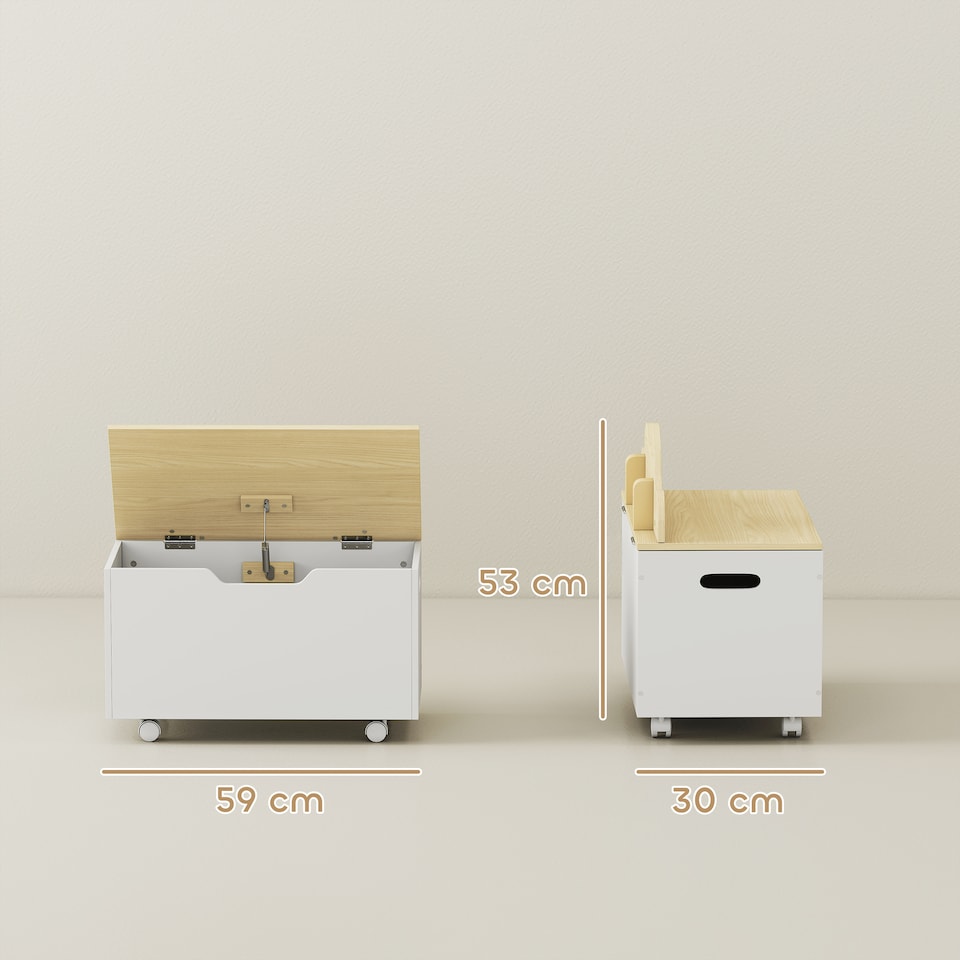 image 1 of AIYAPLAY Toy Box for Kids, Toy Chest with Wheels and Safety Hinges, White