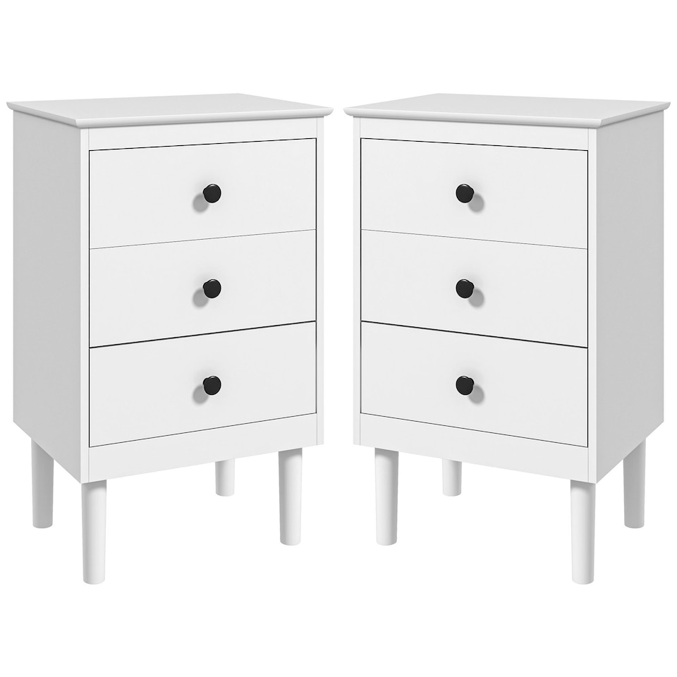 image 1 of HOMCOM Bedside Table Set of 2, Bedside Cabinet w/ 3 Drawers, Modern Side Table,