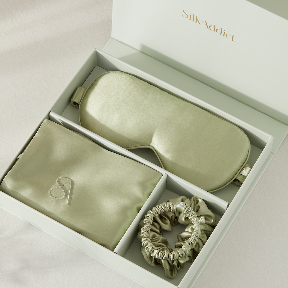 image 1 of Silk Addict 100% Mulberry Silk Gift Set - Olive Green