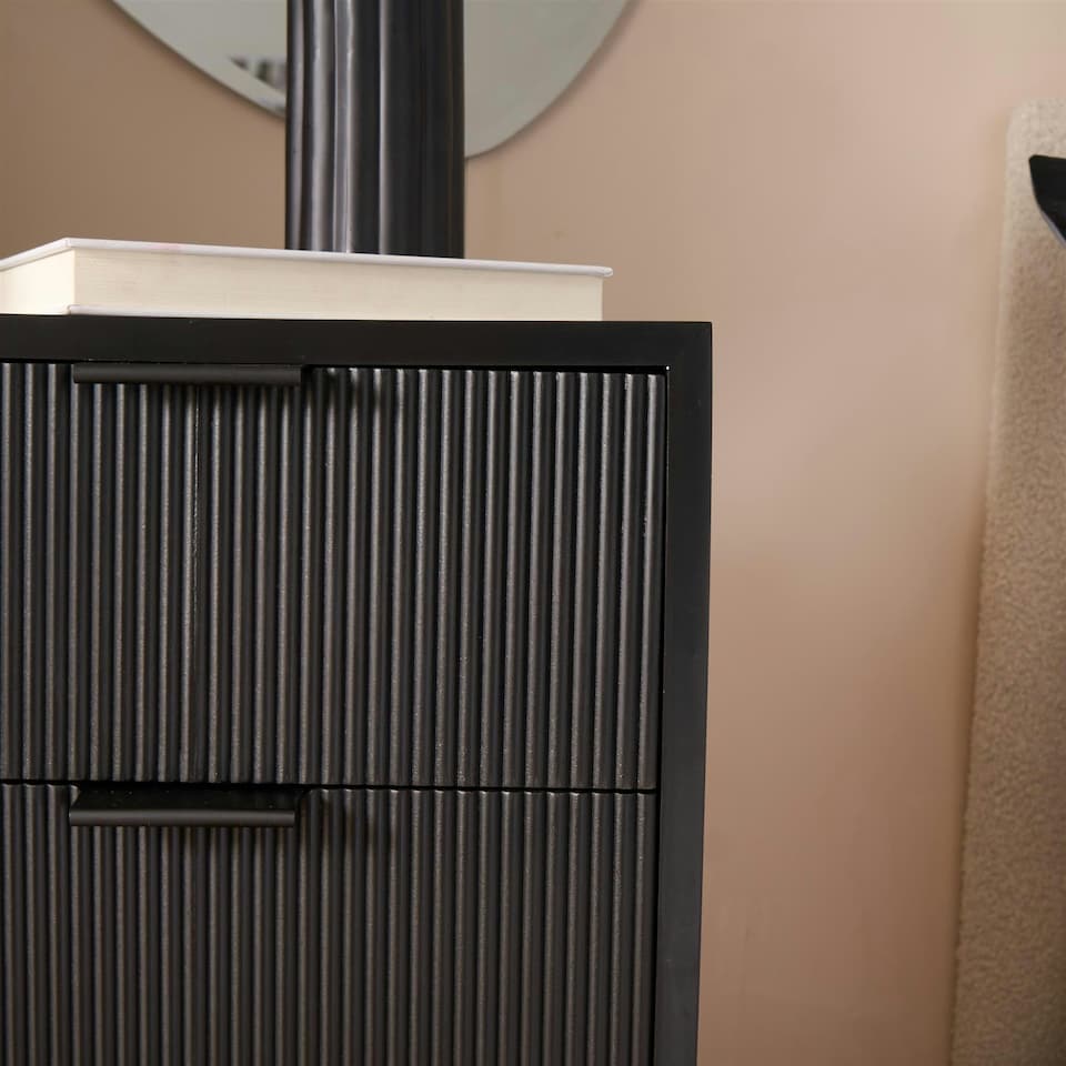 image 1 of OHS 4 Drawer Modern Ribbed Office Side Bedroom Nightstand Bedside Table - Black