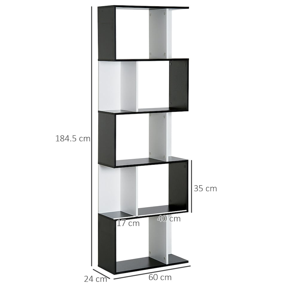 image 1 of HOMCOM 5-tier Bookcase Storage Display Shelving S Shape design Unit