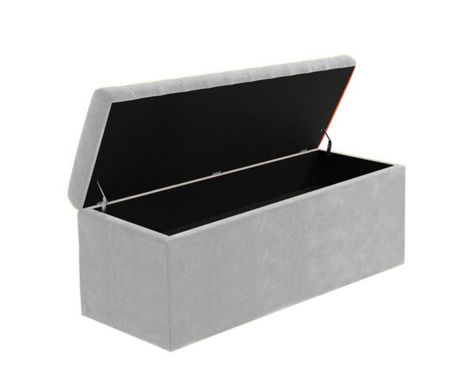 image 1 of 180cm Safar Large Striped Storage Ottoman Box, Silver Plush Velvet Upholstered Deep Storage Ottoman End of Bed Bench