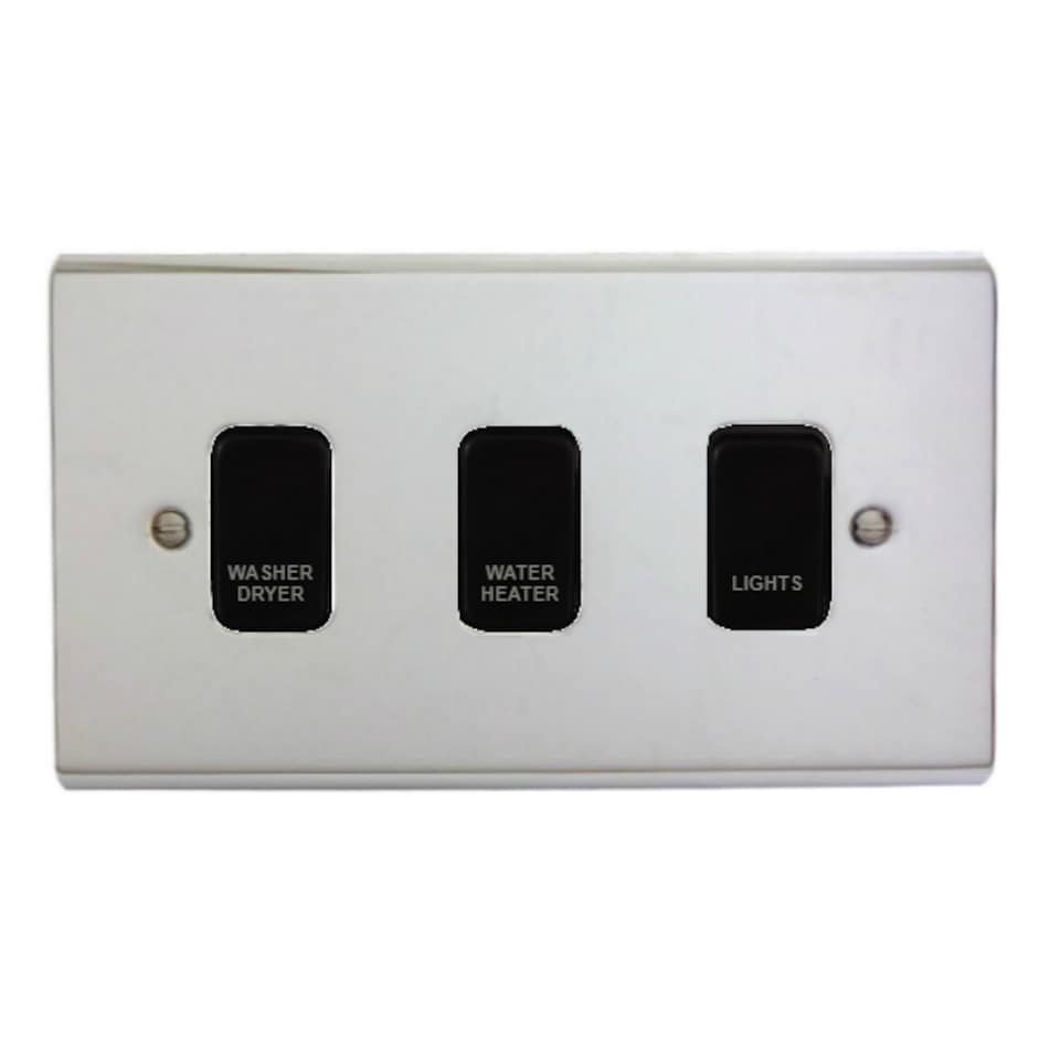 Deta Kitchen Grid Switch Polished Chrome / Black Switches - 3 Gang