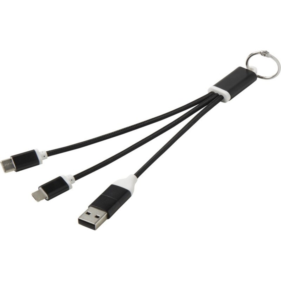 image 1 of 4 in 1 Recycled Aluminium Keyring Charging Cable - Solid Black - One Size