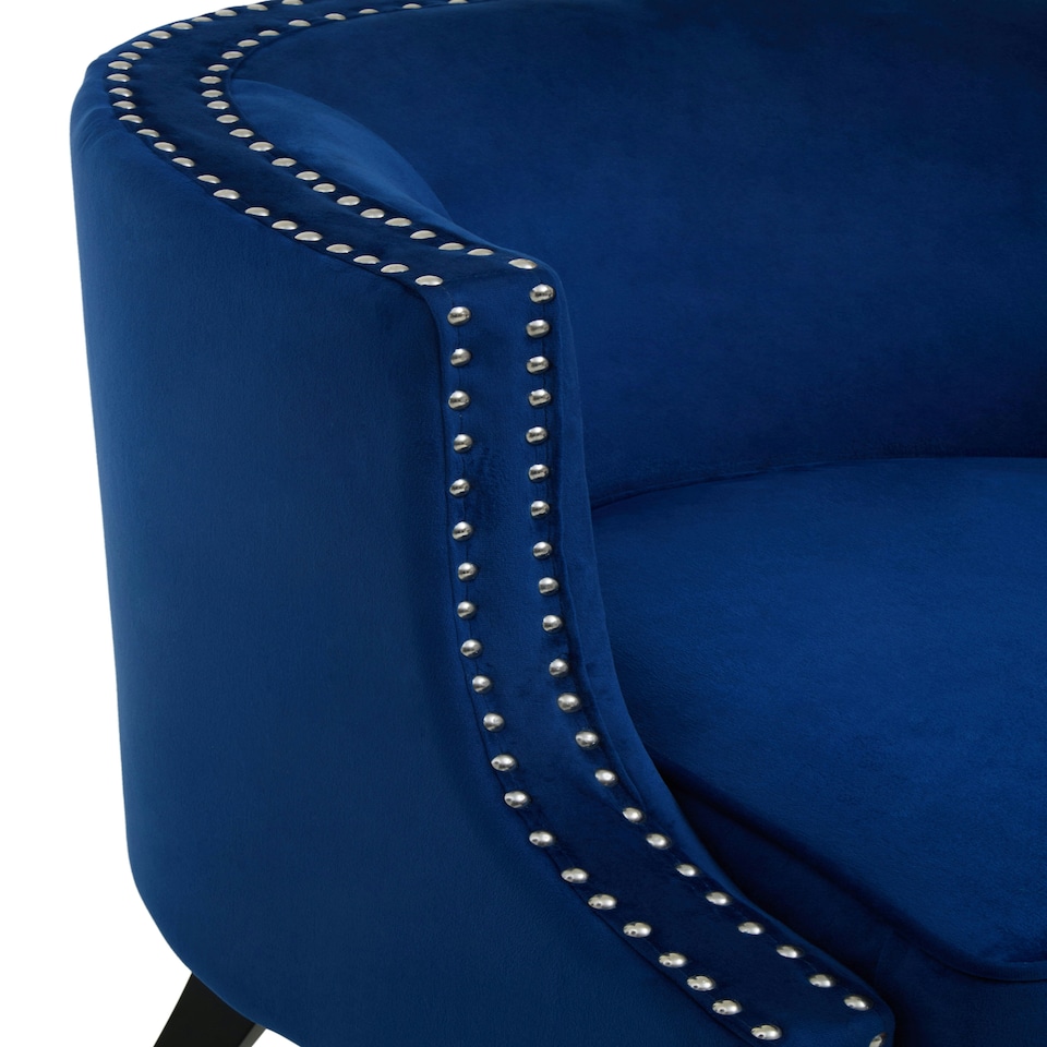 image 1 of Interiors by Premier Blue Velvet Studded Chair, Easy to Clean Leather Armchair, Body Supportive Accent Chair