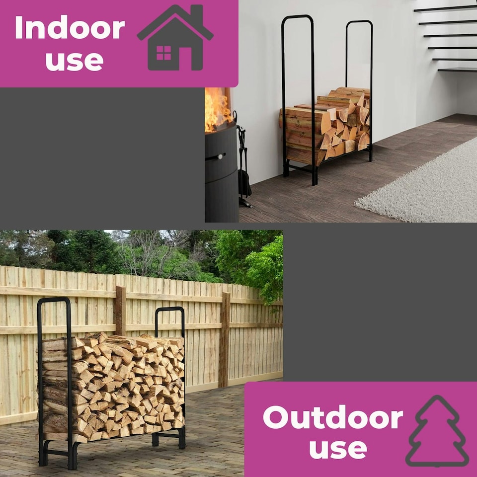 image 1 of 120cm Outdoor Metal Log Holder Storage Rack with Cover