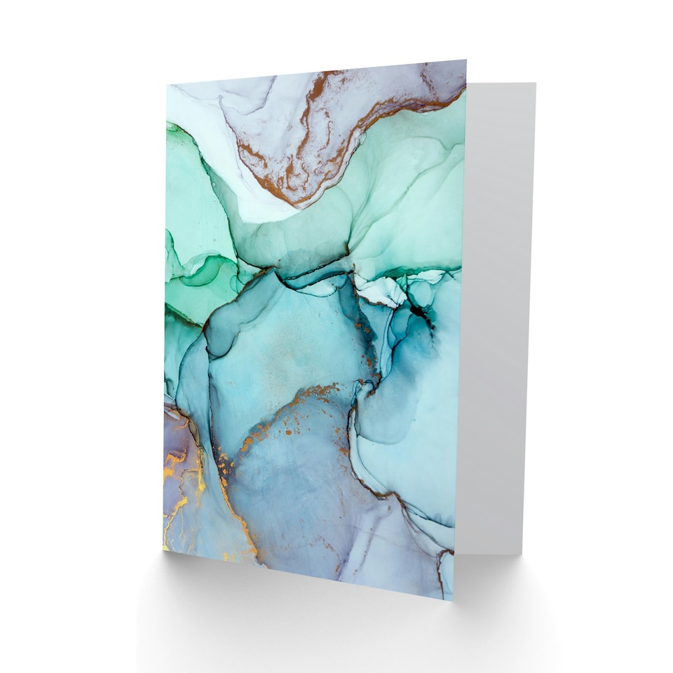 image 1 of Aerial Abstract Green Blue Gold Fluid Paint Pour Elegant Greeting Card