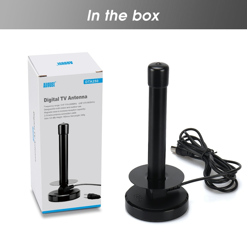 image 1 of High Gain Portable Digital TV Aerial Antenna with Magnetic Base for Freeview & Freeview HD TV Indoor and Outdoor - August DTA250