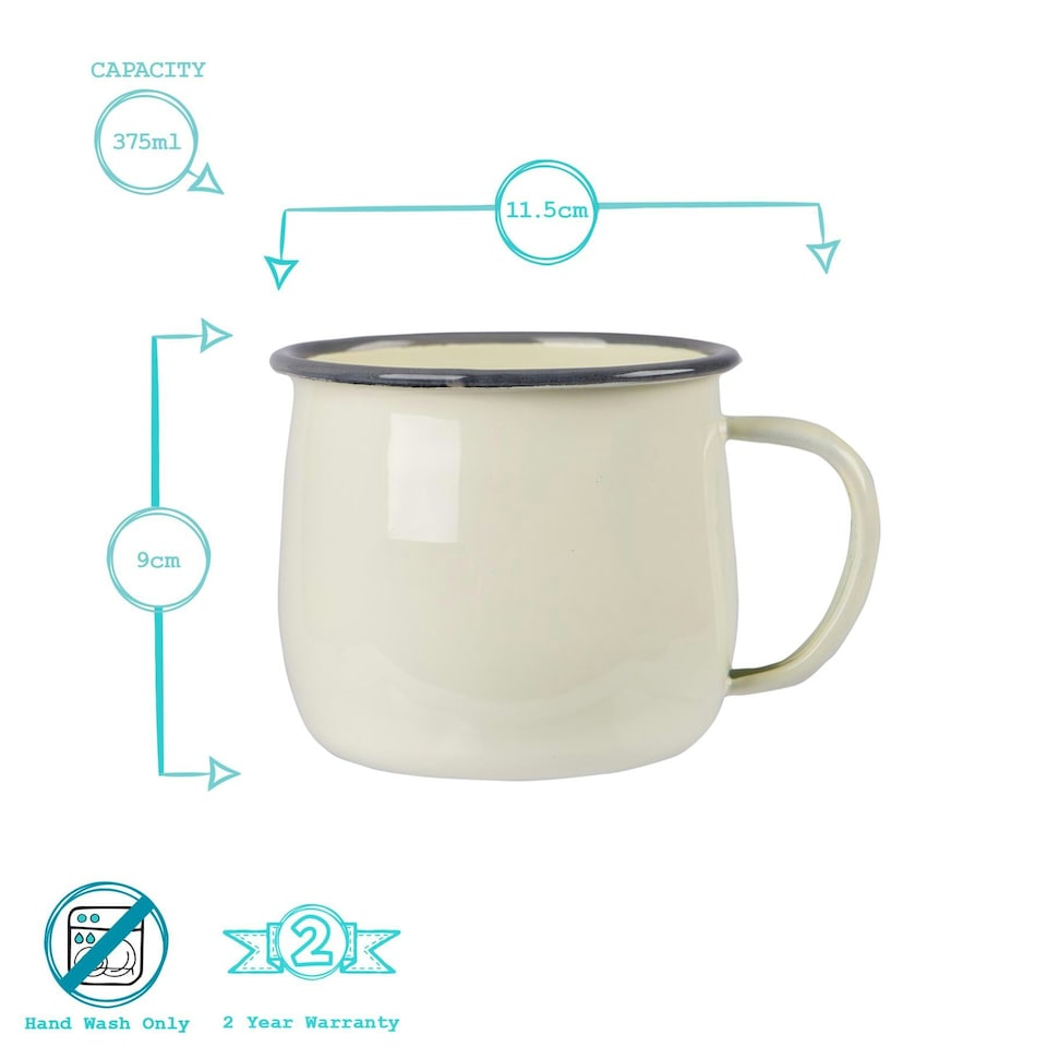 image 1 of Argon Tableware Coloured Enamel Belly Mugs - 375ml - Cream/Grey - Pack of 6 Multi
