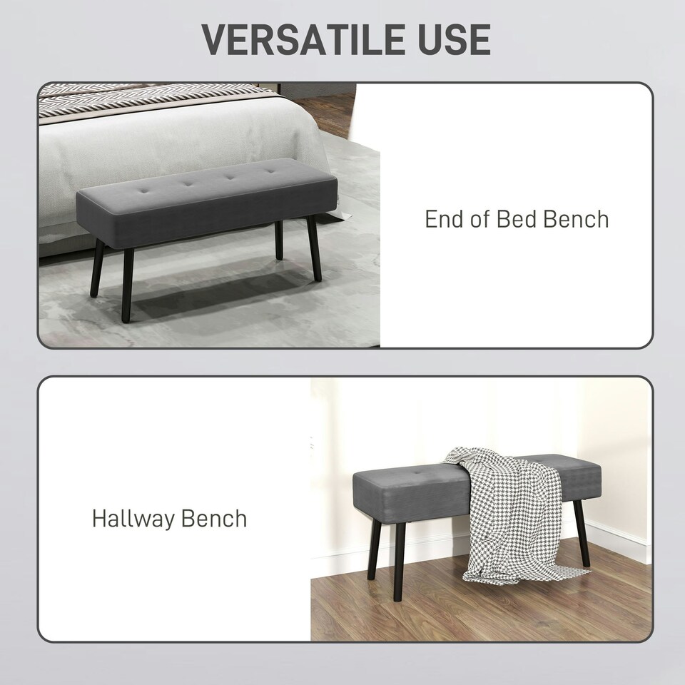 image 1 of HOMCOM End of Bed Bench with Thick Padding and Steel Legs for Entryway, Grey