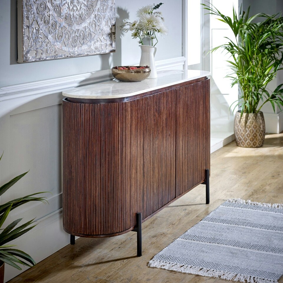 image 1 of Miel Mango Wood Sideboard With Marble Top & Metal Legs
