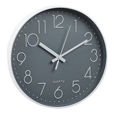Living and Home 12-Inch Wall Clock with Arabic Numerals, Grey | Grey