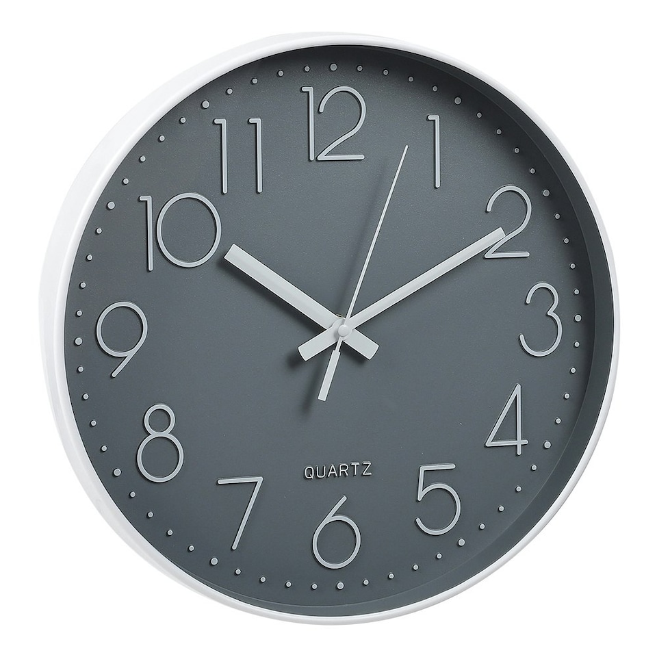 image 1 of Living and Home 12-Inch Wall Clock with Arabic Numerals, Grey | Grey