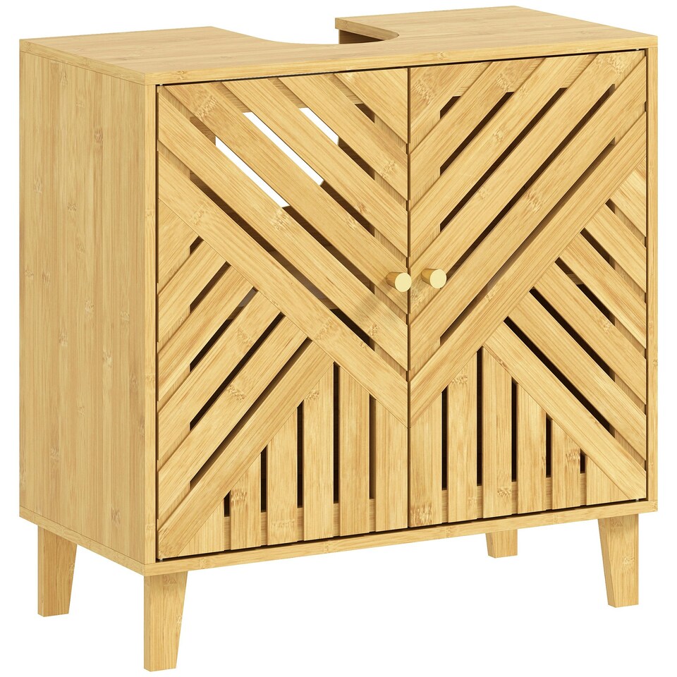 image 1 of HOMCOM Bamboo Bathroom Under Sink Cabinet with Adjustable Shelf, Natural Brown