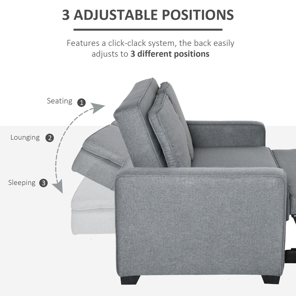 image 1 of HOMCOM 2 Seater Pull Out Sofa Bed, Fabric Click Clack Sofa Bed with Wood Legs, Convertible Sleeper Couch for Living Room, Guest Room, Grey