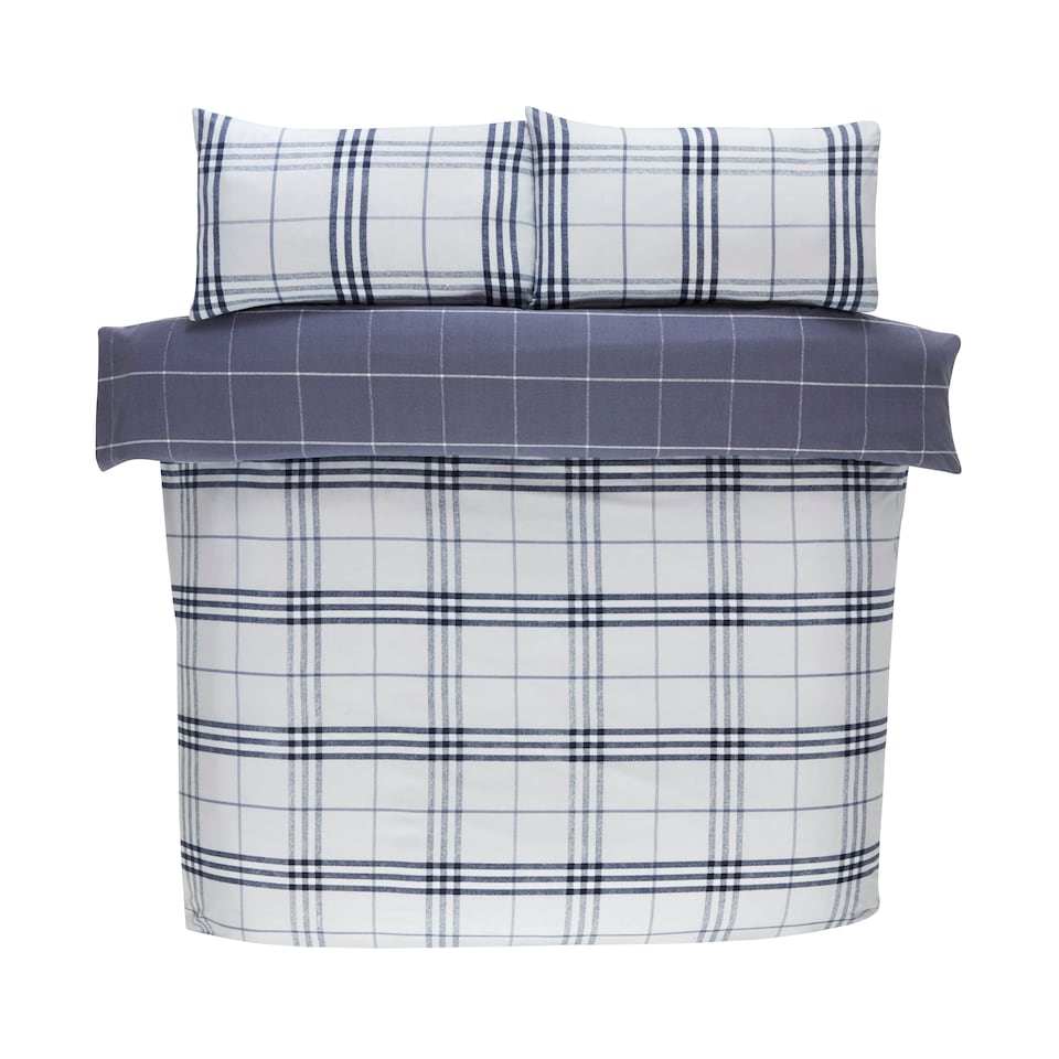 image 1 of Harris Check Polyester Duvet Cover Set with Pillowcase Blue | King