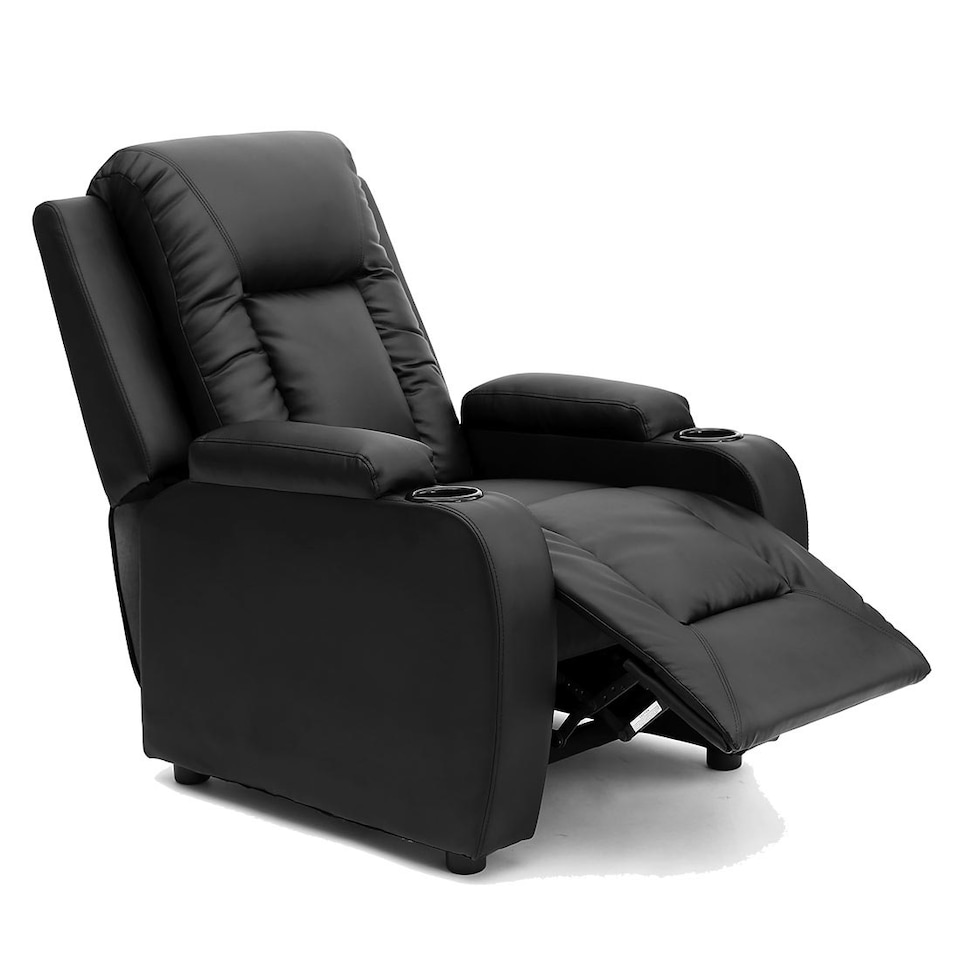 image 1 of Oscar Pushback Recliner Bonded Leather w Cupholders Chair Black | Black