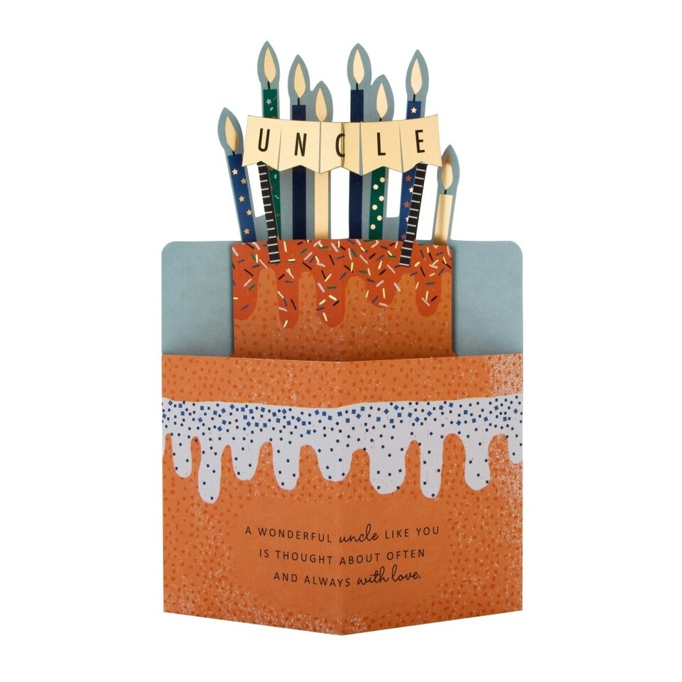 image 1 of 3D Orange Cake and Candles Design Uncle Birthday Card